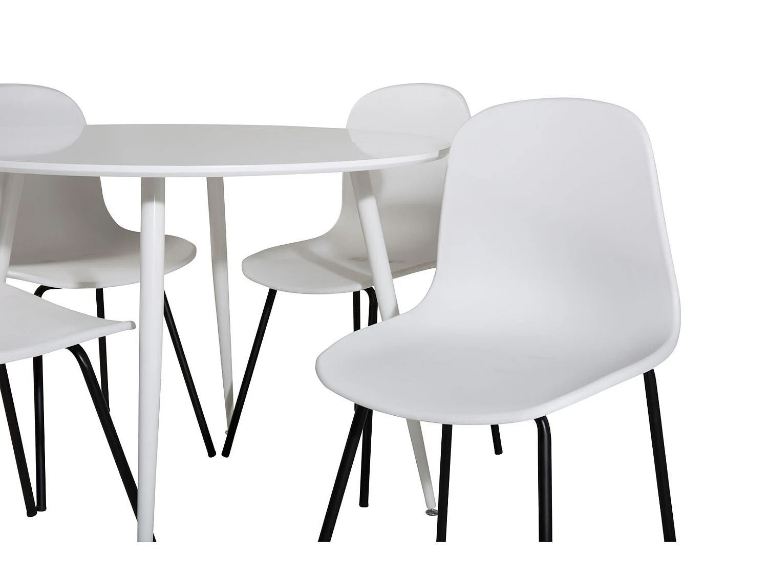 PlazaWHWH100 eethoek eetkamertafel wit en 4 Arctic eetkamerstal wit, zwart.