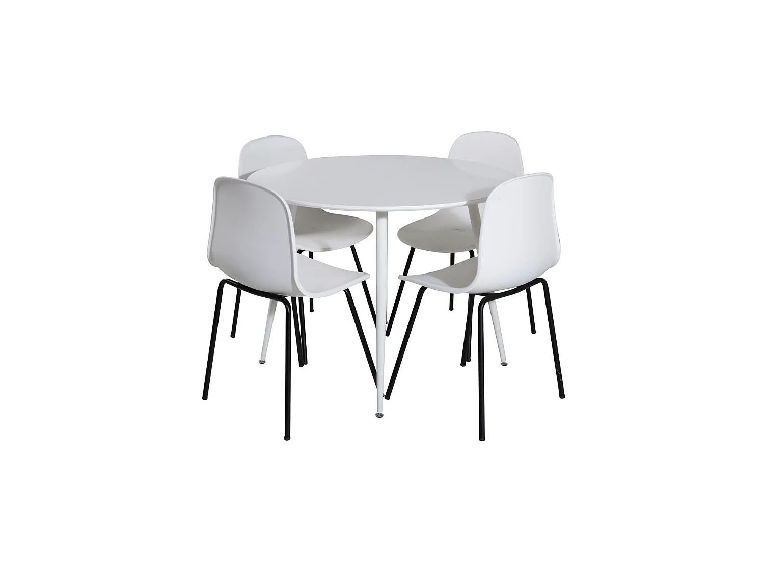 PlazaWHWH100 ensemble table, table blanc et 4 Arctic chaises blanc, noir.