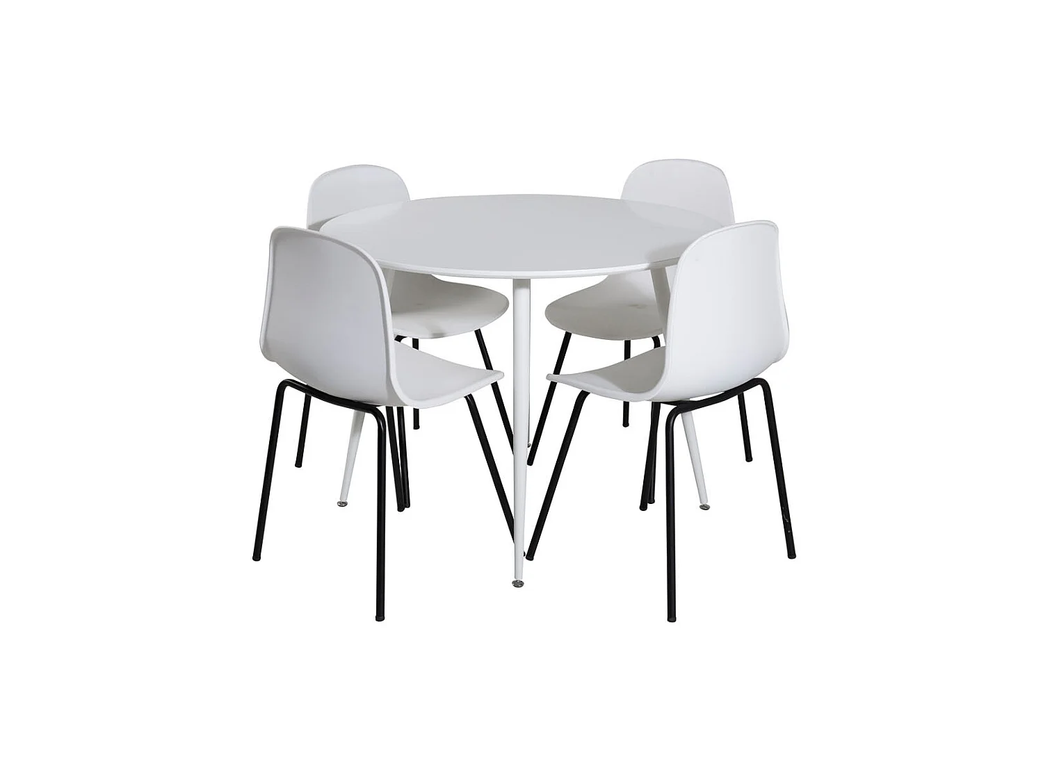 PlazaWHWH100 ensemble table, table blanc et 4 Arctic chaises blanc, noir.