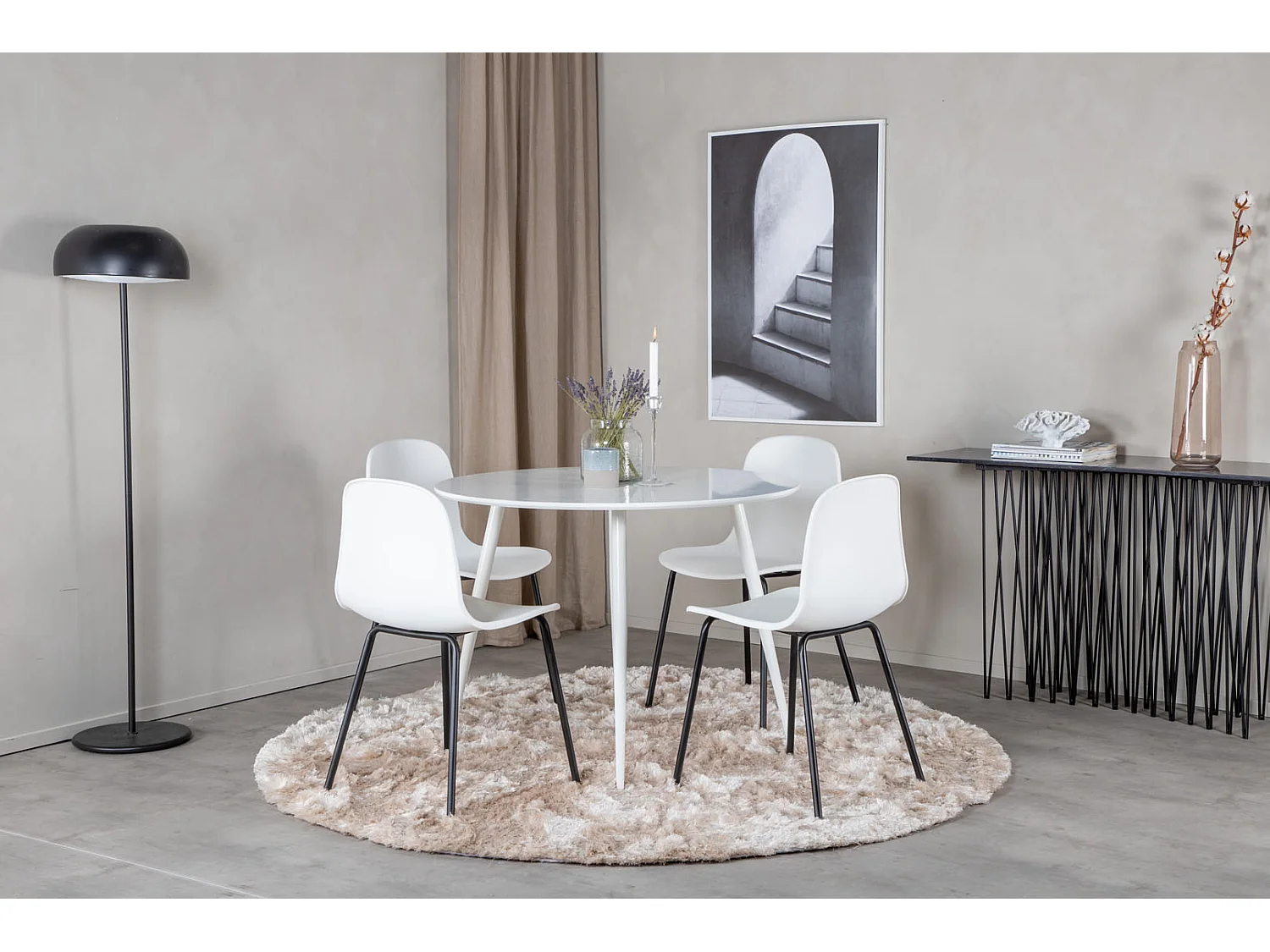 PlazaWHWH100 ensemble table, table blanc et 4 Arctic chaises blanc, noir.