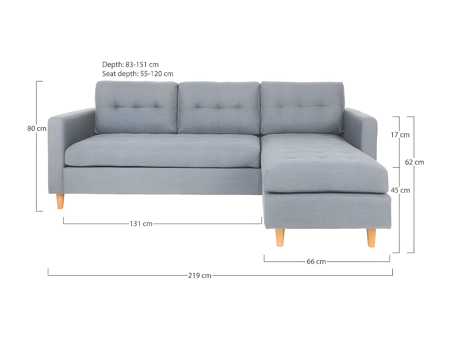 Mars Sofa, Canapé avec chaise longue réversible à droite ou à gauche, en tissu vert avec pieds en bois.