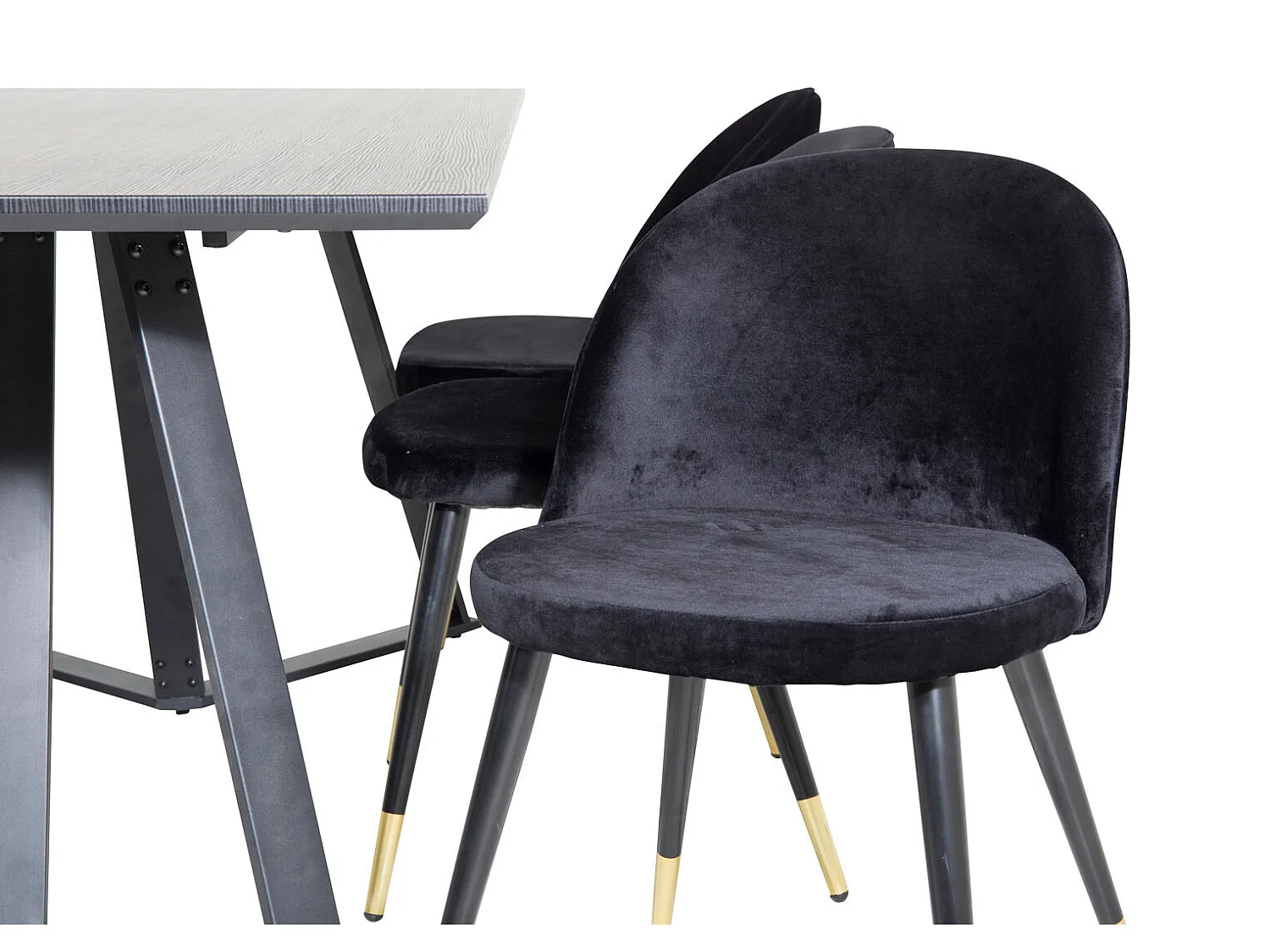 MarinaBLBL ensemble table, table noir et 6 Velvet chaises Velours noir, laiton décor.