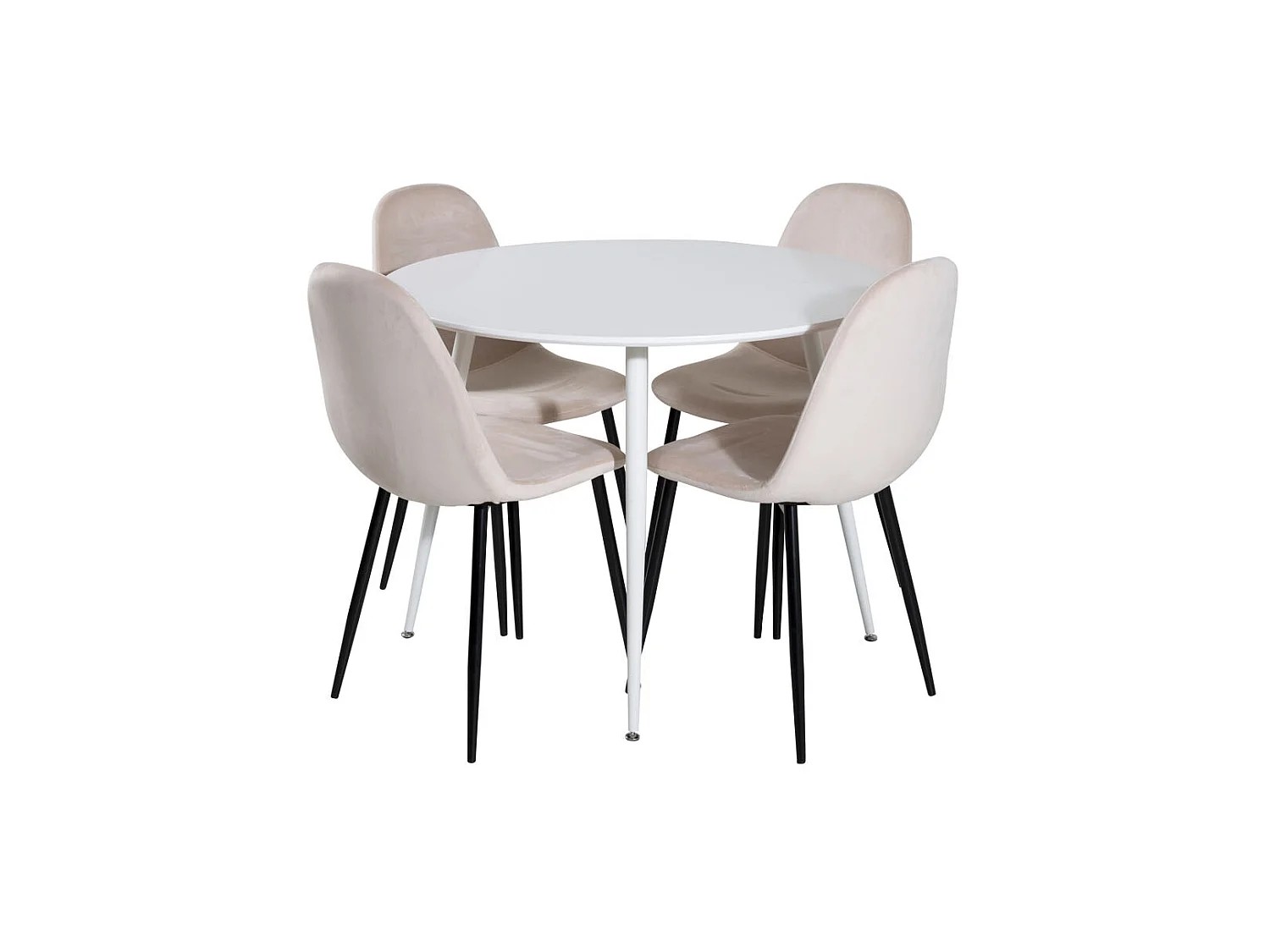 PlazaWHWH100 ensemble table, table blanc et 4 Polar chaises Velours beige.
