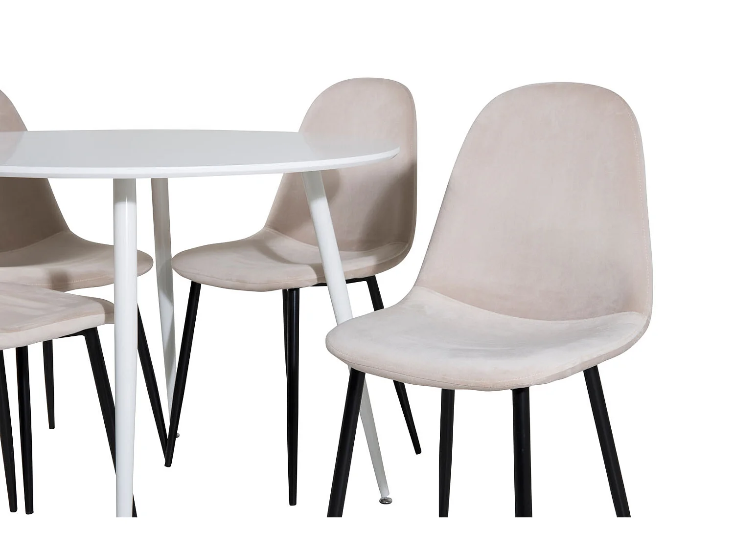 PlazaWHWH100 ensemble table, table blanc et 4 Polar chaises Velours beige.