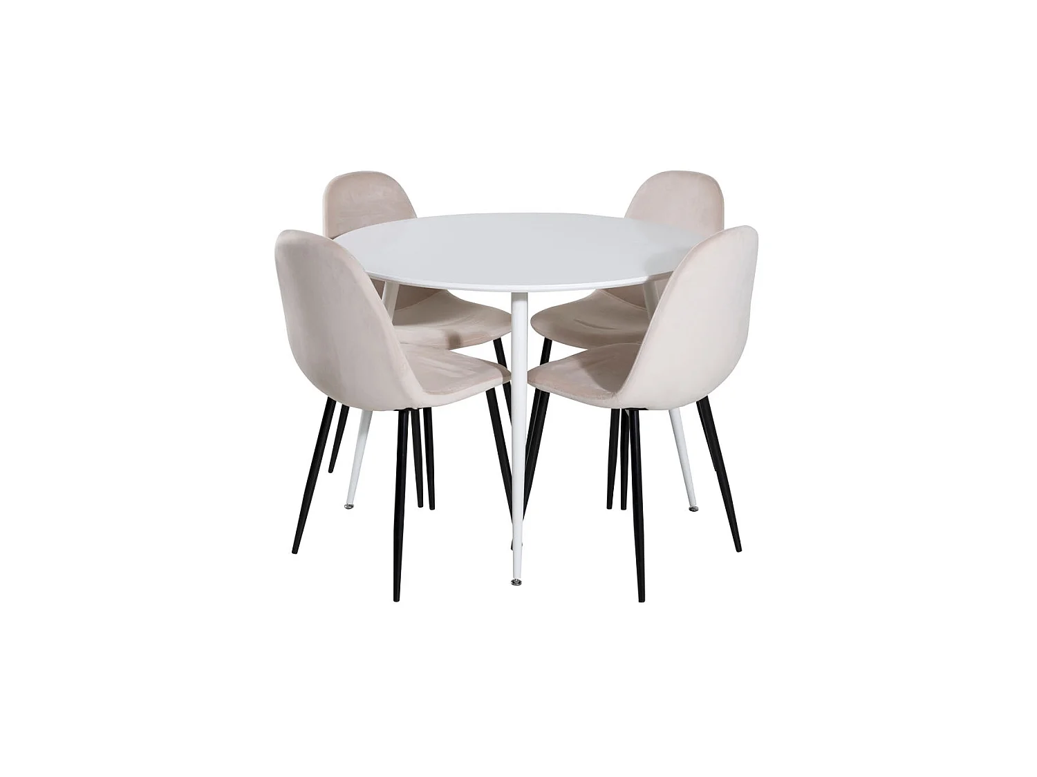 PlazaWHWH100 ensemble table, table blanc et 4 Polar chaises Velours beige.