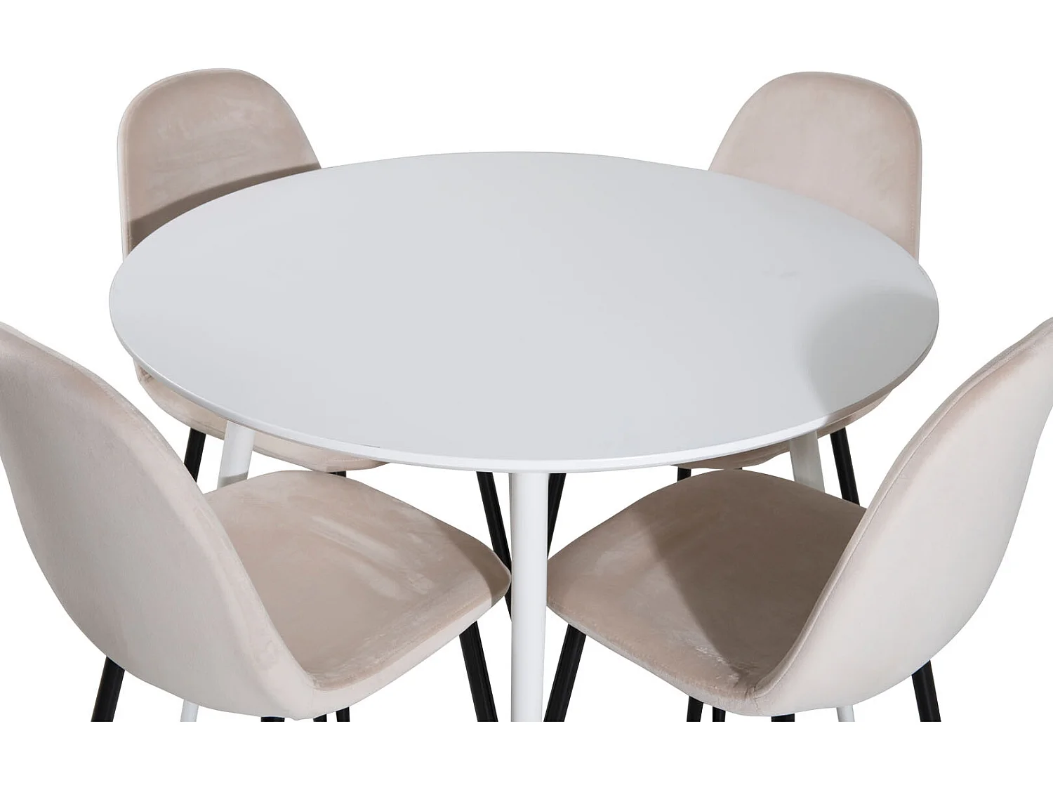 PlazaWHWH100 ensemble table, table blanc et 4 Polar chaises Velours beige.
