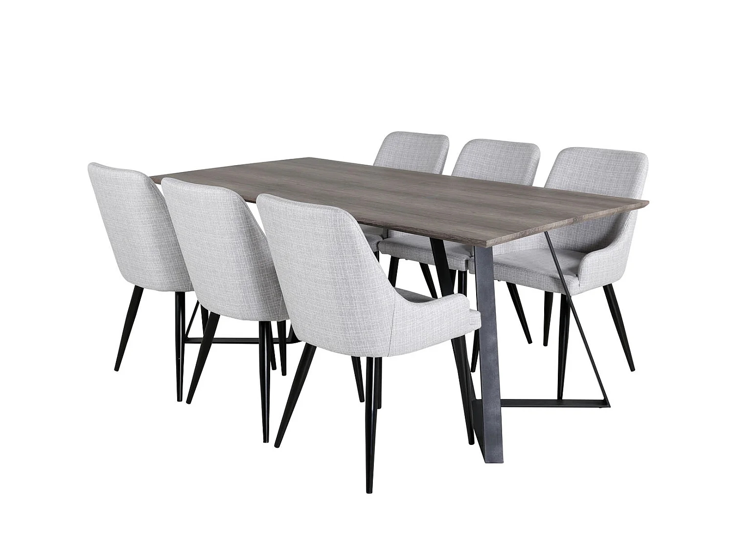 MarinaGRBL Essgruppe Esstisch El Holz dekor grau und 6 Plaza Esszimmerstühle hellgrau, schwarz.