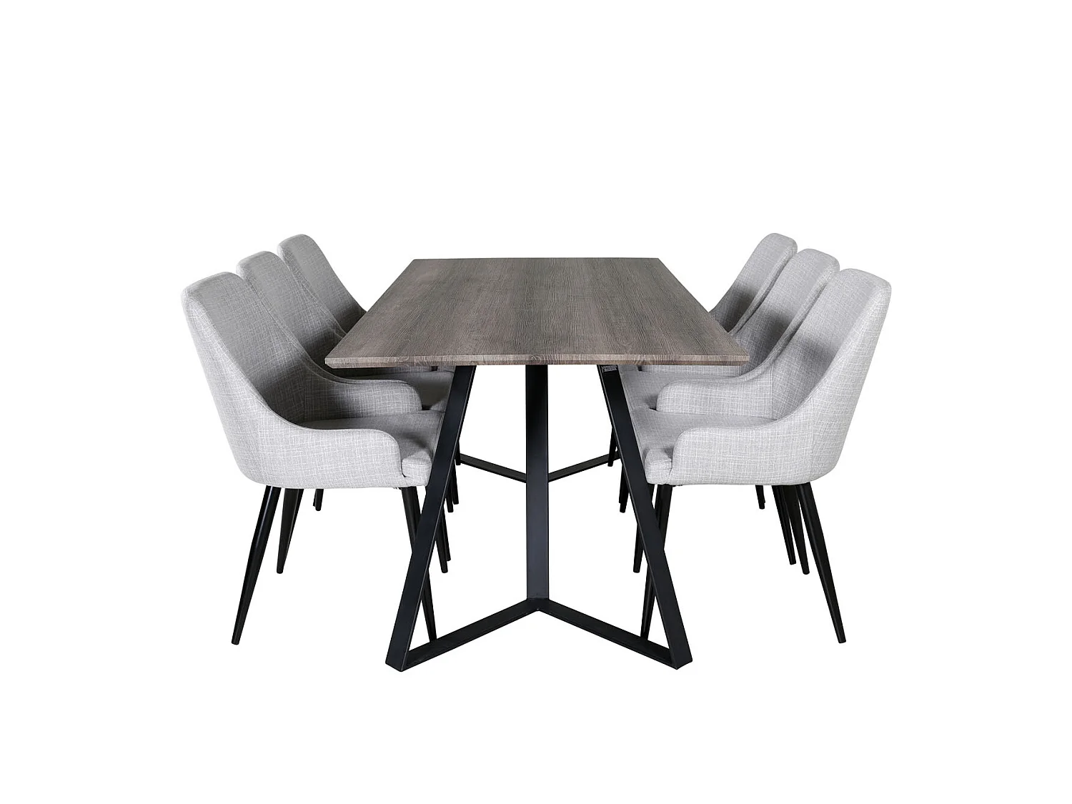 MarinaGRBL ensemble table, table El bois décor gris et 6 Plaza chaises grisclair, noir.