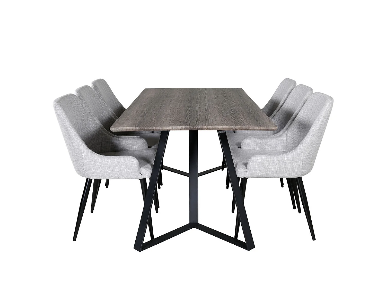 MarinaGRBL Essgruppe Esstisch El Holz dekor grau und 6 Plaza Esszimmerstühle hellgrau, schwarz.