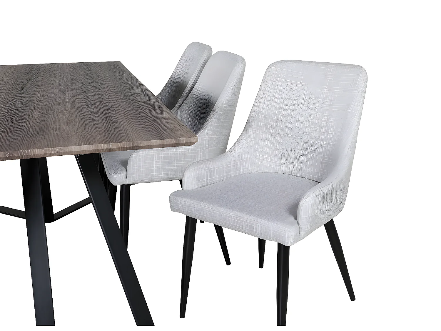 MarinaGRBL Essgruppe Esstisch El Holz dekor grau und 6 Plaza Esszimmerstühle hellgrau, schwarz.