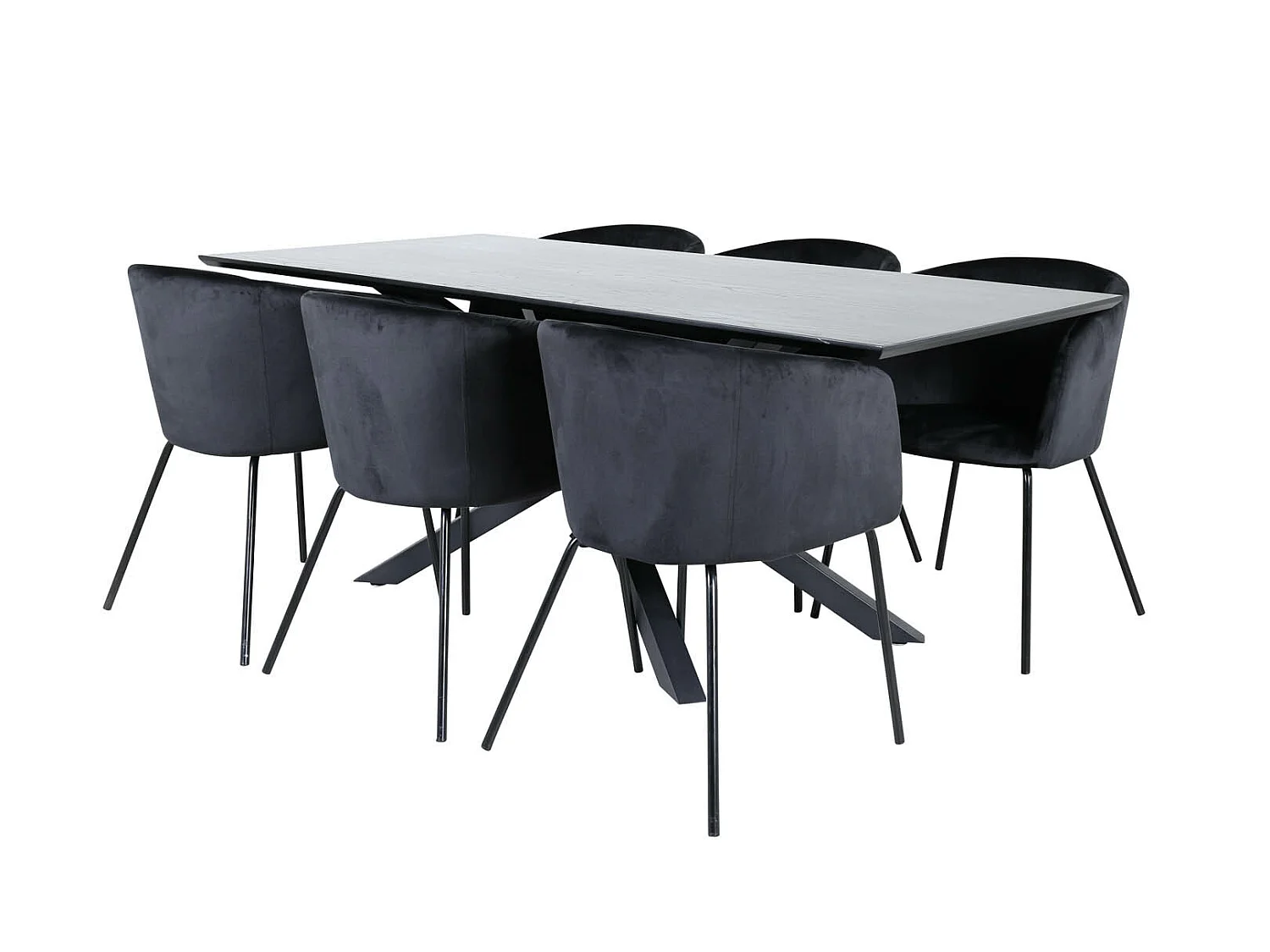 PiazzaBLBL ensemble table, table noir et 6 Berit chaises Velours noir.