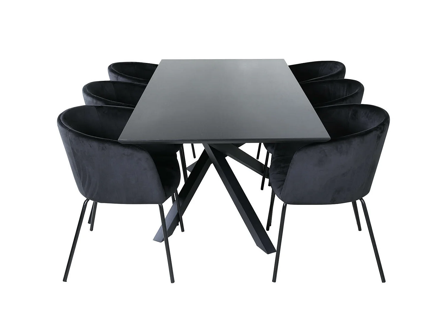 PiazzaBLBL ensemble table, table noir et 6 Berit chaises Velours noir.