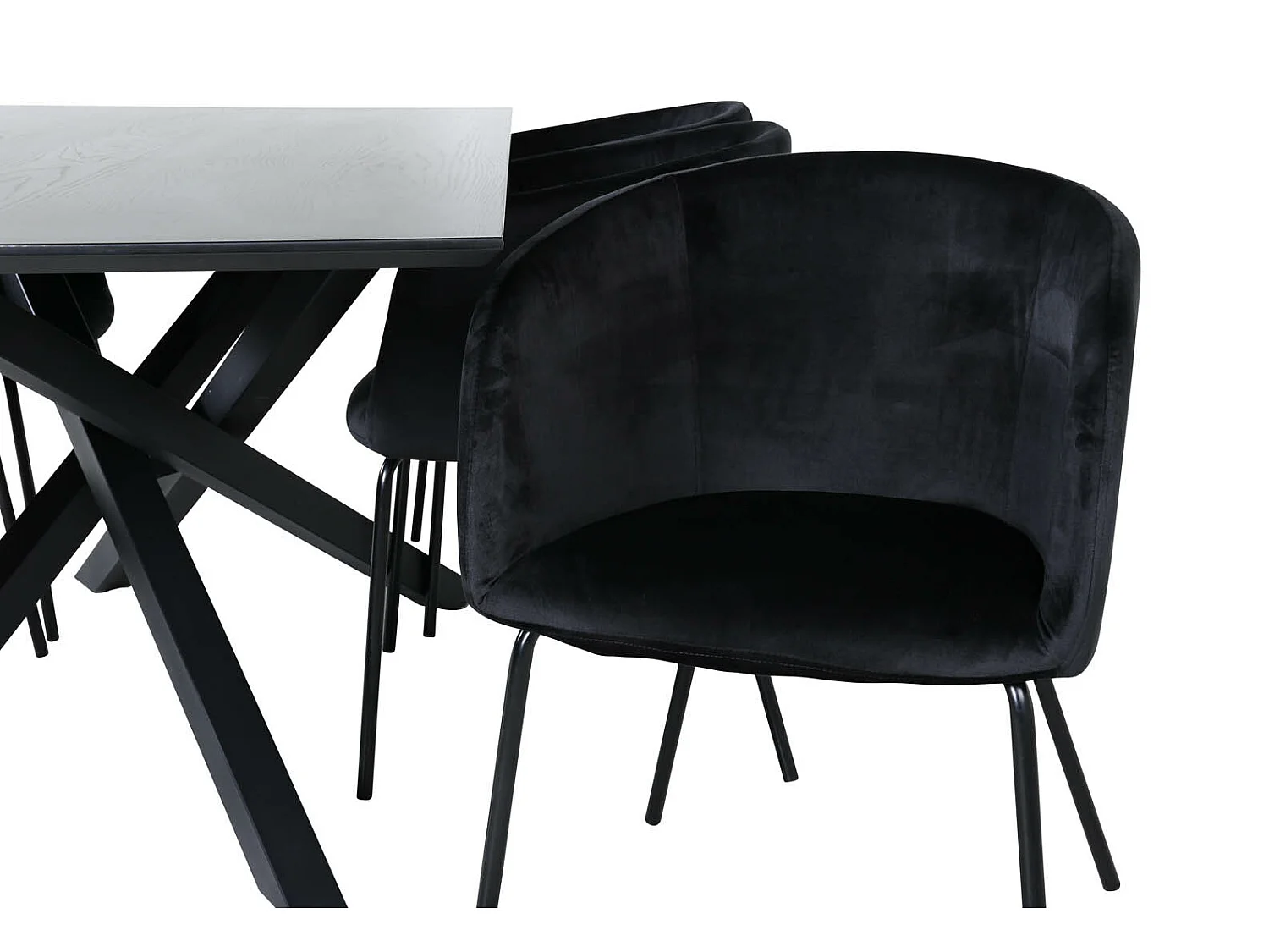 PiazzaBLBL ensemble table, table noir et 6 Berit chaises Velours noir.