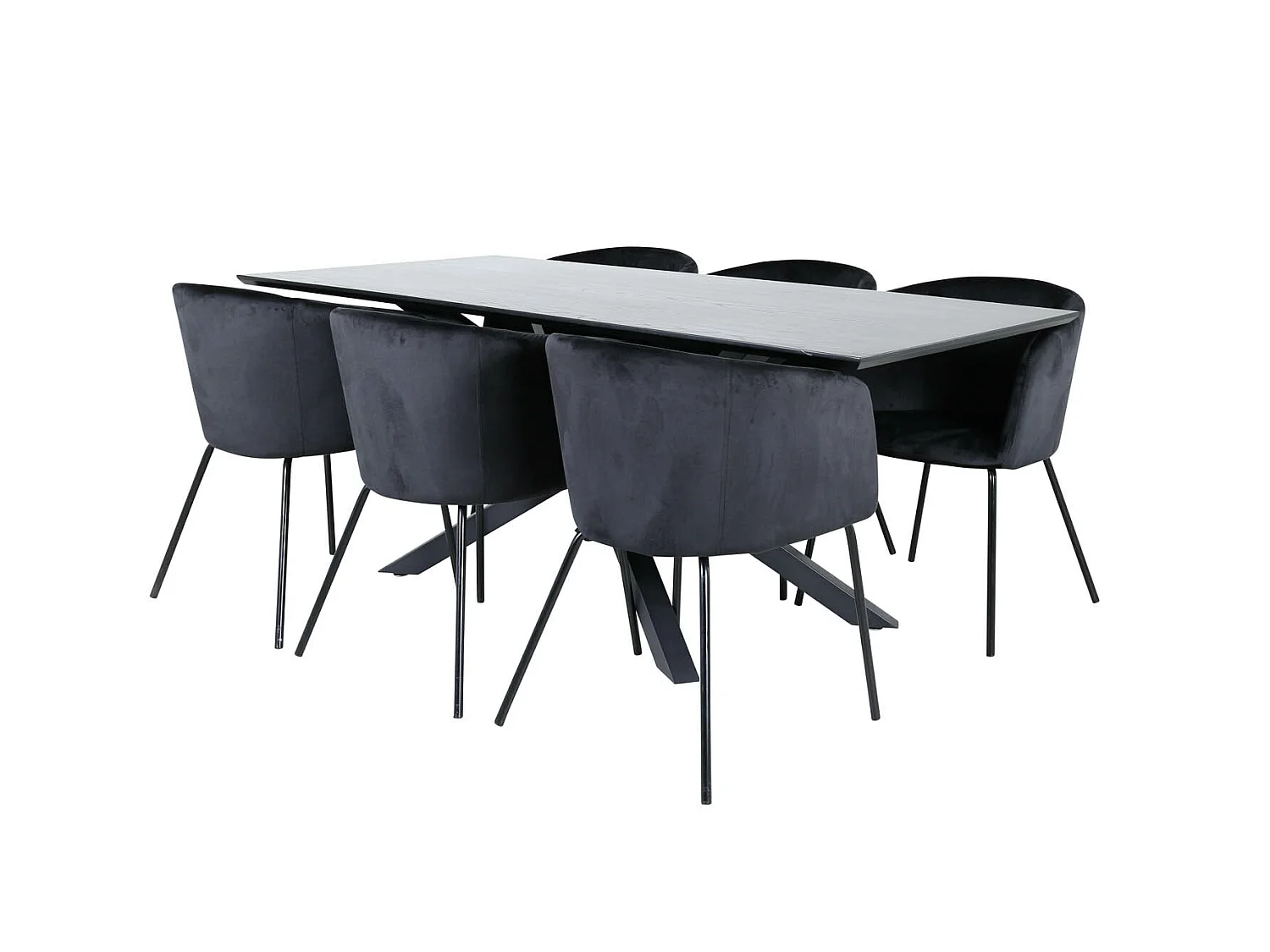 PiazzaBLBL eethoek eetkamertafel zwart en 6 Berit eetkamerstal velours zwart.