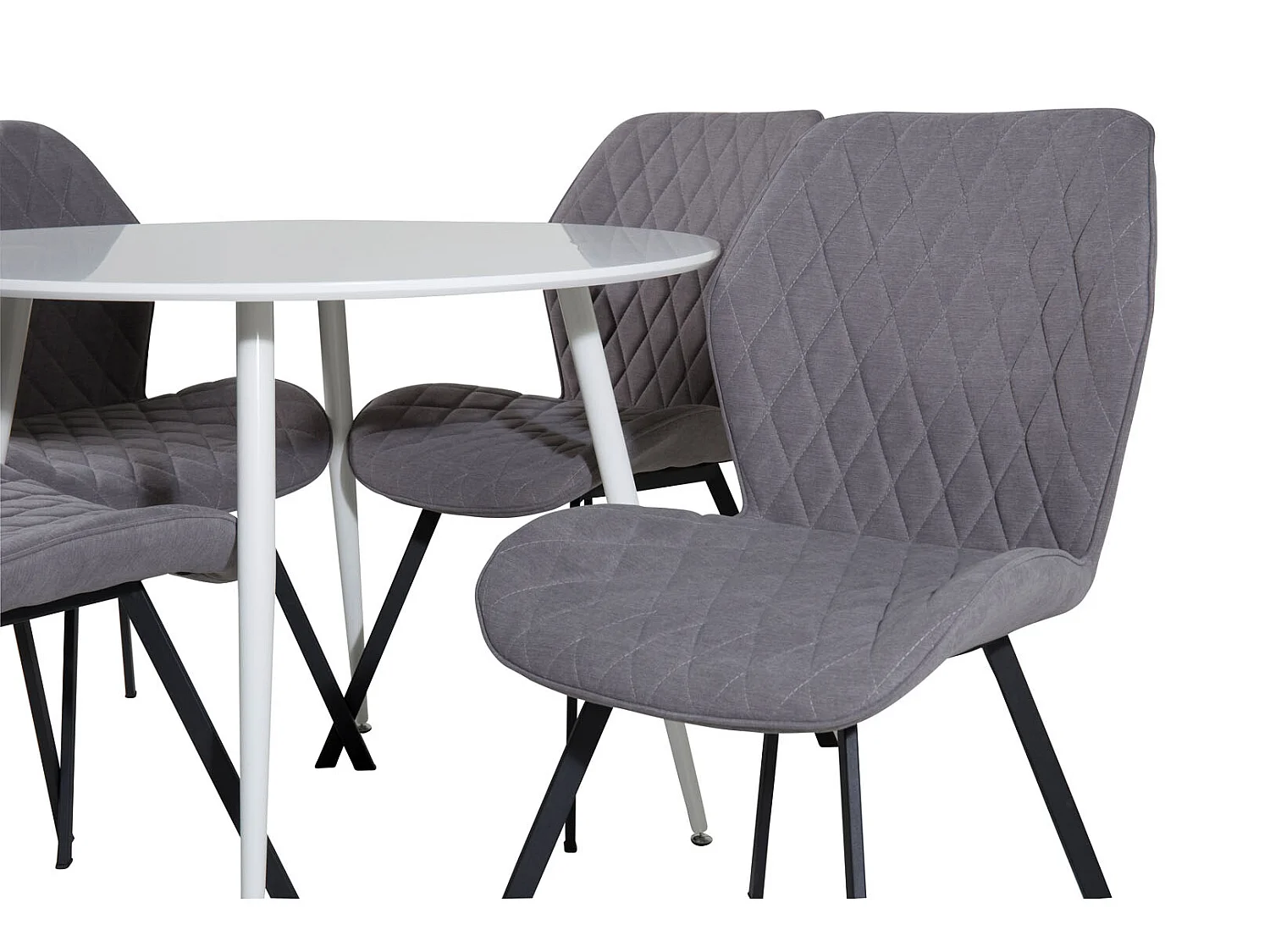 PlazaWHWH100 eethoek eetkamertafel wit en 4 Gemma eetkamerstal grijs.