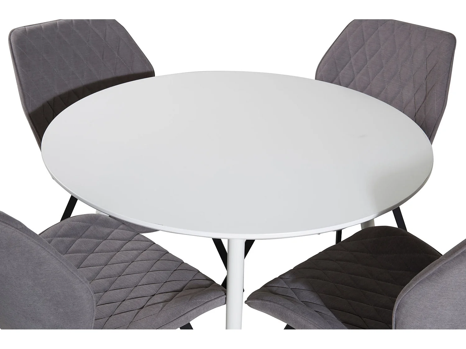 PlazaWHWH100 eethoek eetkamertafel wit en 4 Gemma eetkamerstal grijs.