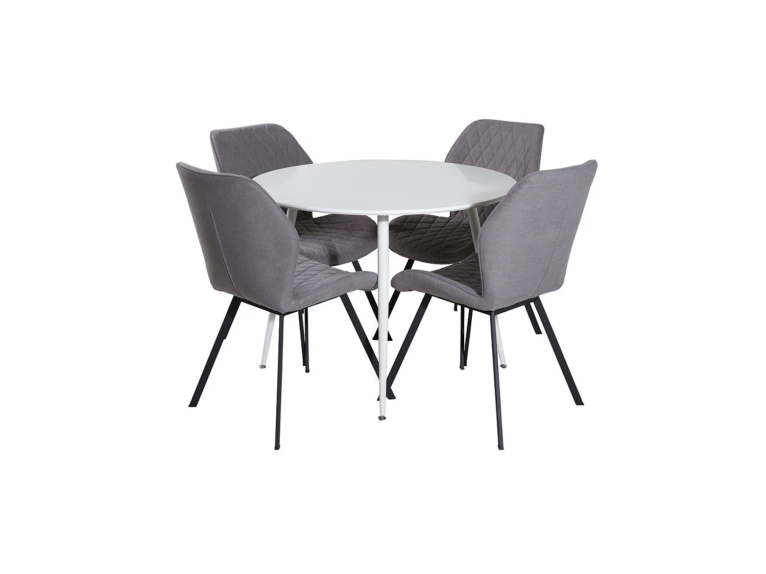 PlazaWHWH100 ensemble table, table blanc et 4 Gemma chaises gris.