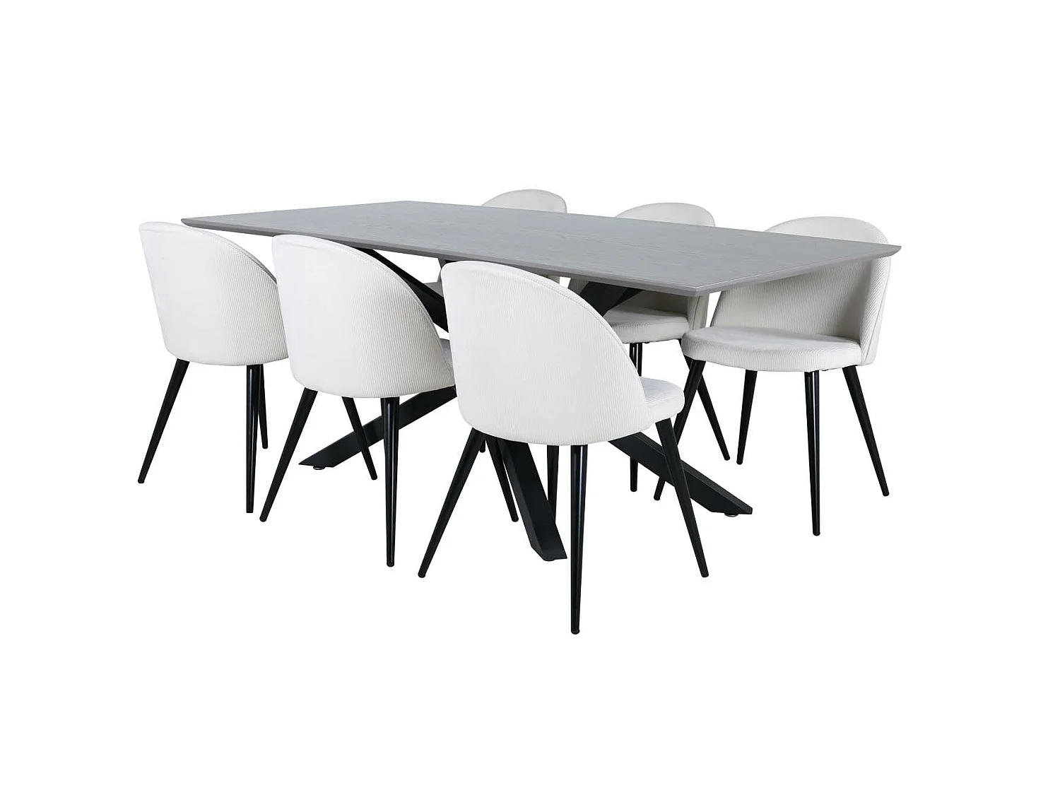 PiazzaGRBL ensemble table, table gris et 6 Velvet chaises Velours côtelé beige, noir.