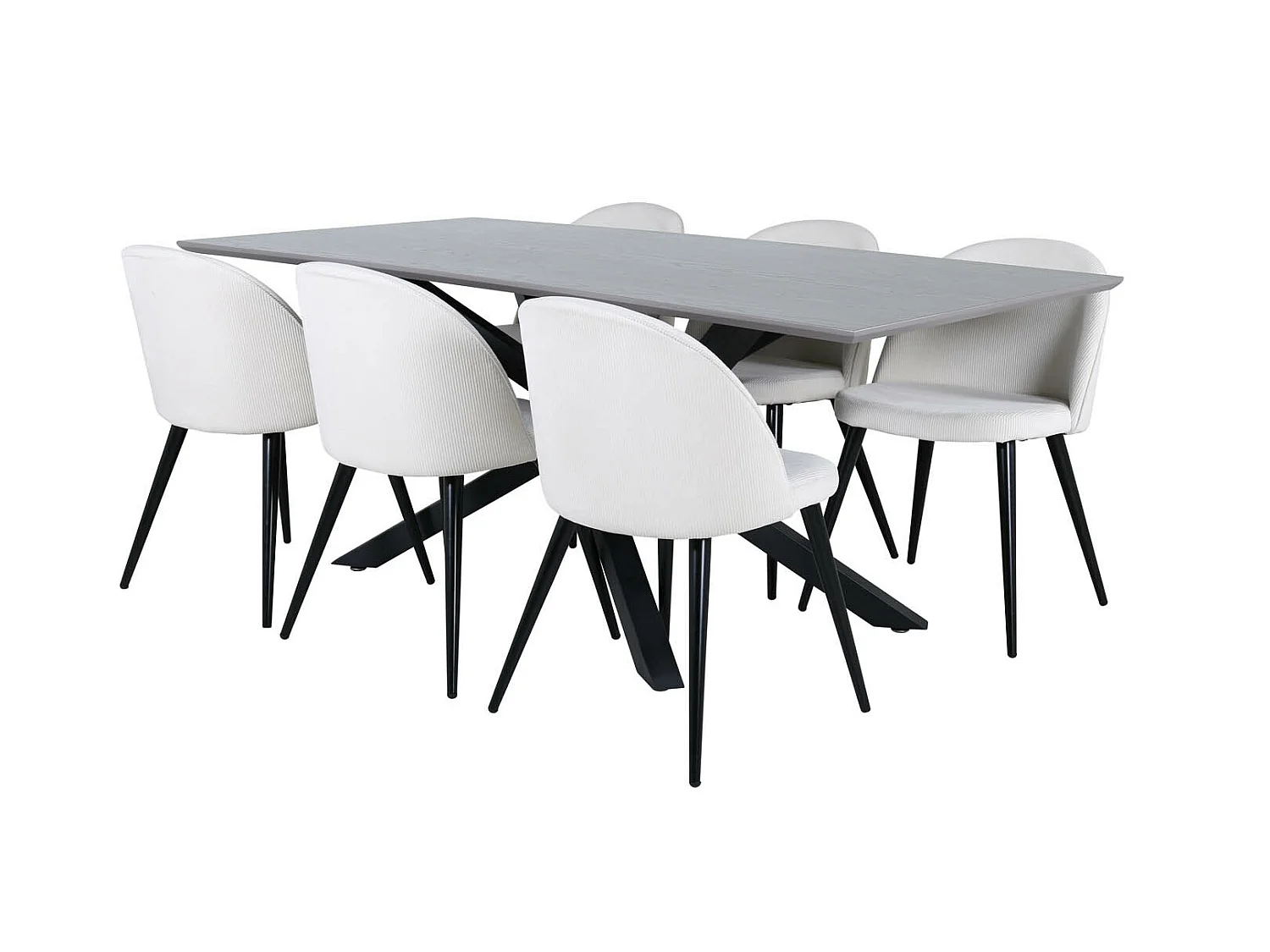 PiazzaGRBL ensemble table, table gris et 6 Velvet chaises Velours côtelé beige, noir.