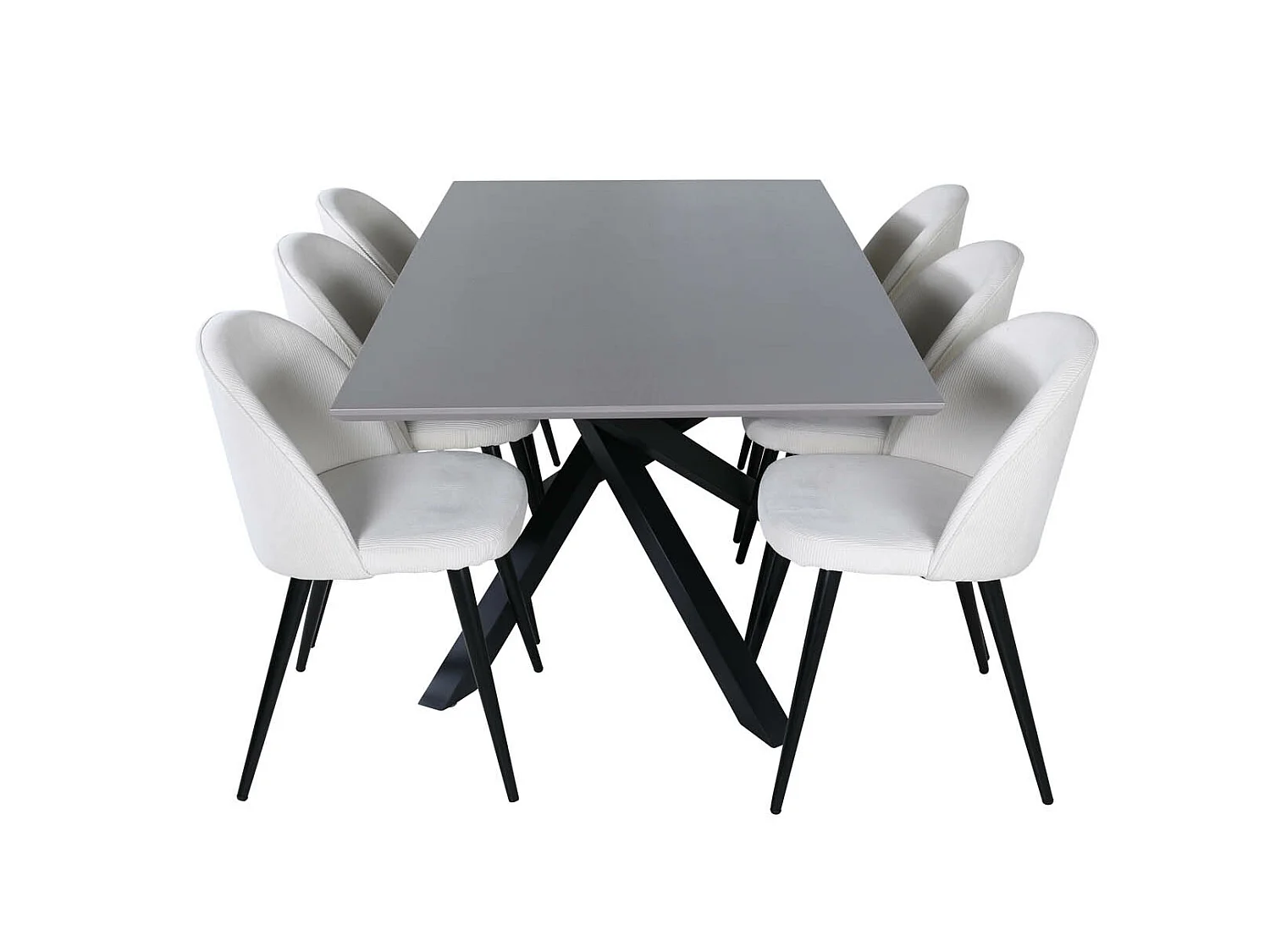 PiazzaGRBL ensemble table, table gris et 6 Velvet chaises Velours côtelé beige, noir.