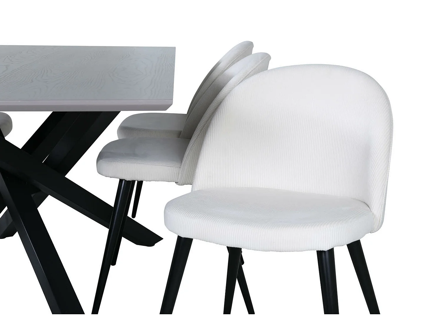 PiazzaGRBL ensemble table, table gris et 6 Velvet chaises Velours côtelé beige, noir.