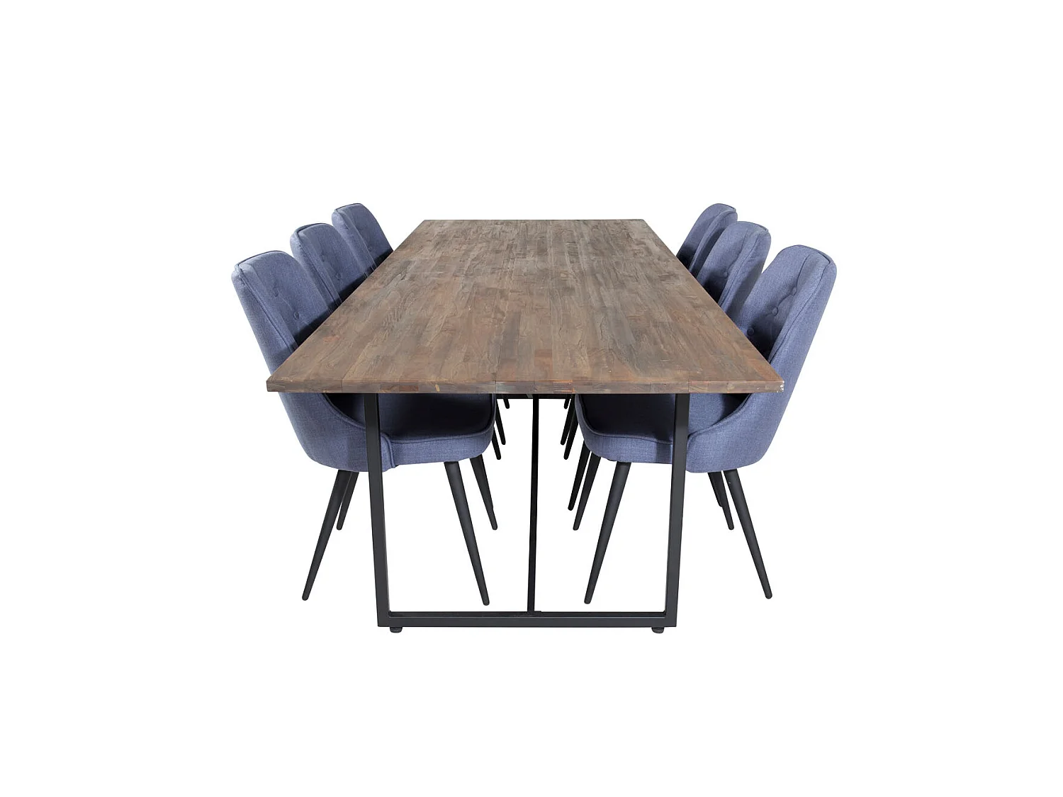 Padang ensemble table, table teck et 6 Velvet Deluxe chaises bleu, noir.
