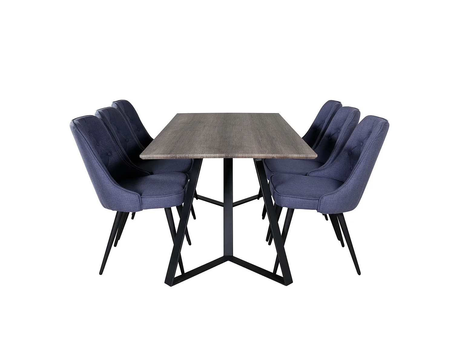 MarinaGRBL ensemble table, table El bois décor gris et 6 Velvet Deluxe chaises bleu, noir.