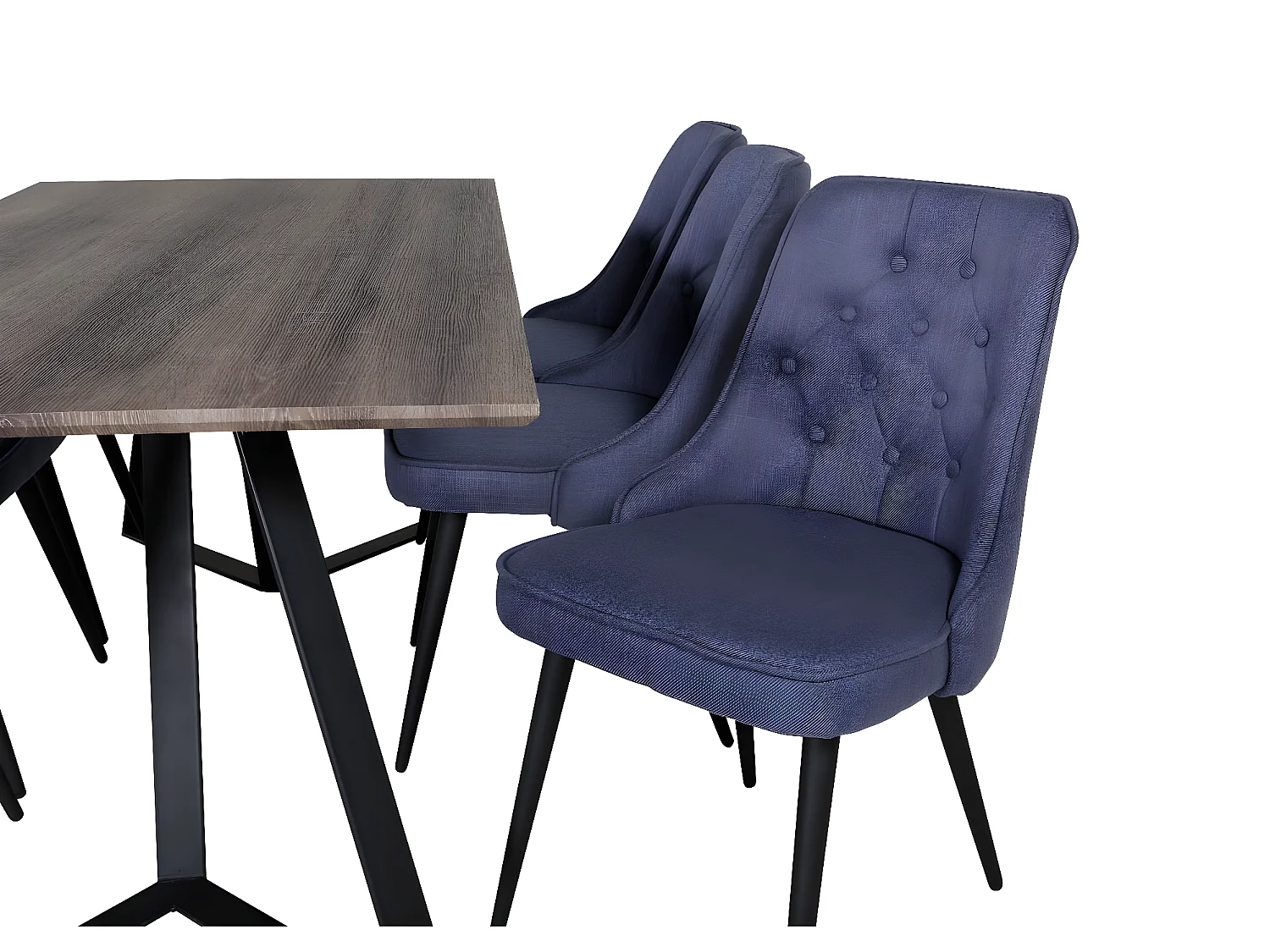 MarinaGRBL ensemble table, table El bois décor gris et 6 Velvet Deluxe chaises bleu, noir.