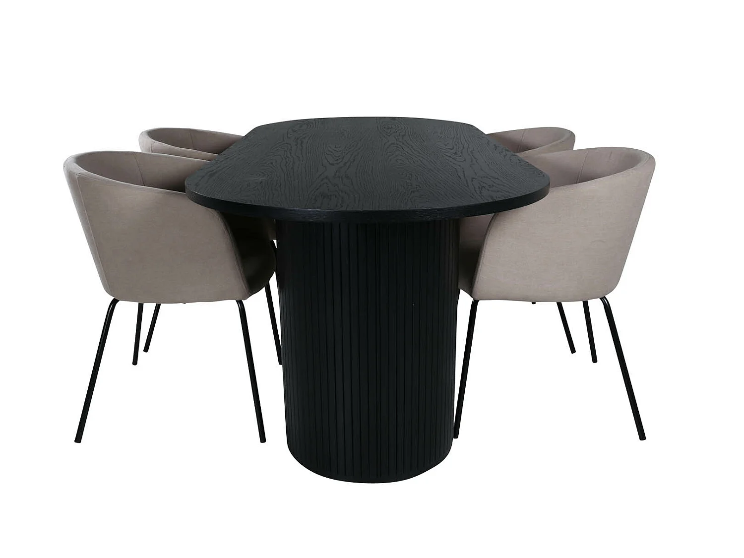 BiancaBL ensemble table, table noir et 4 Berit chaises beige.