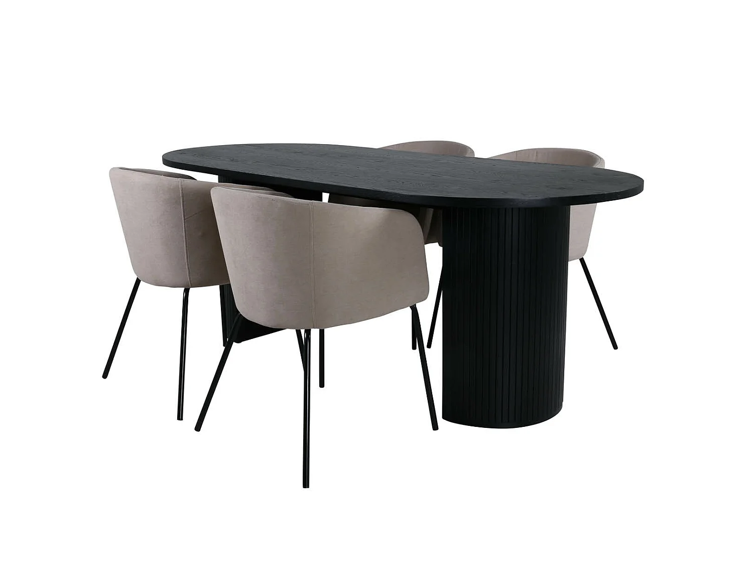 BiancaBL ensemble table, table noir et 4 Berit chaises beige.