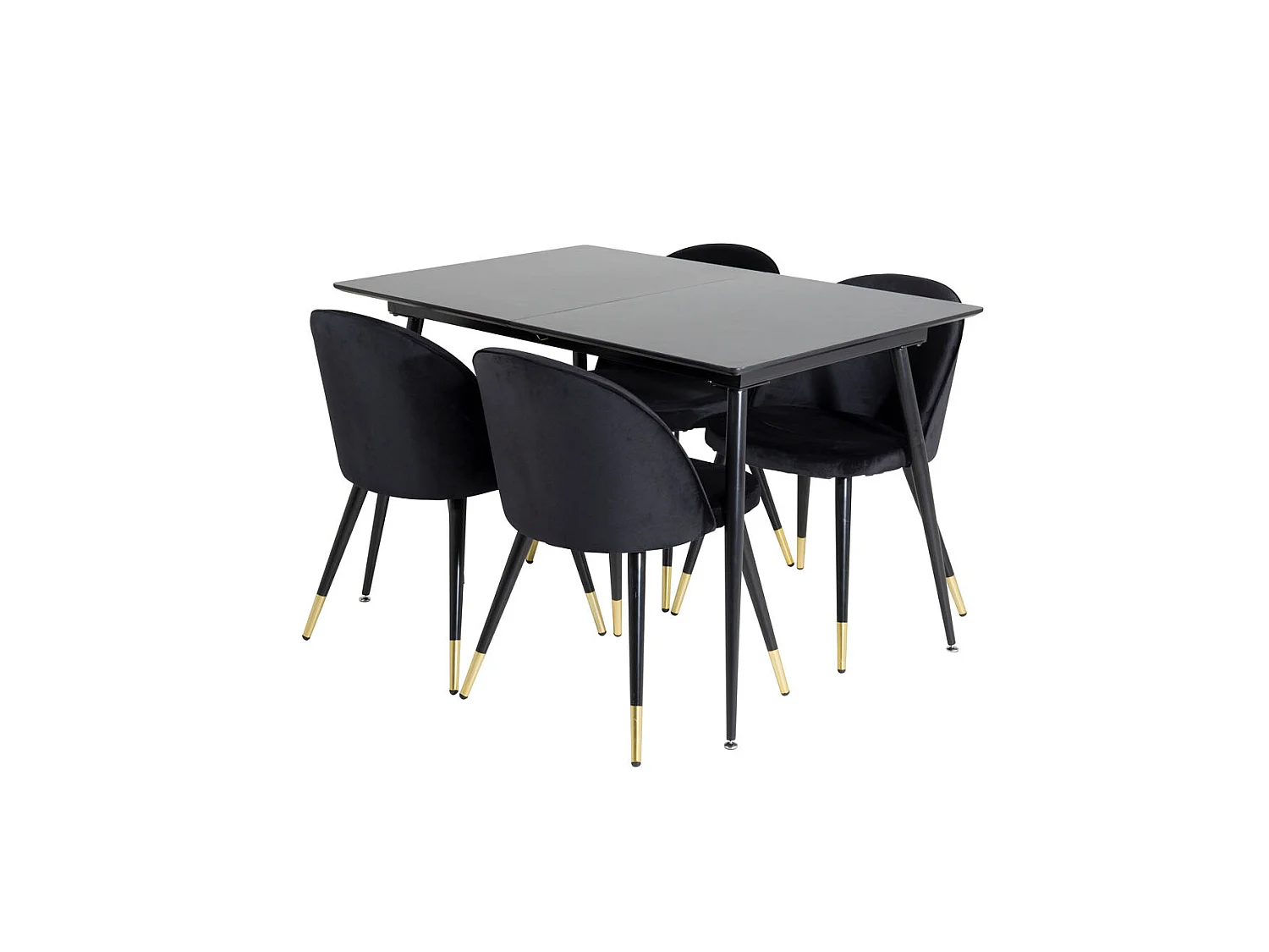 SilarBLExt ensemble table, table extensible longueur cm120 / 160 noir et 4 Velvet chaises Velours noir, laiton décor.