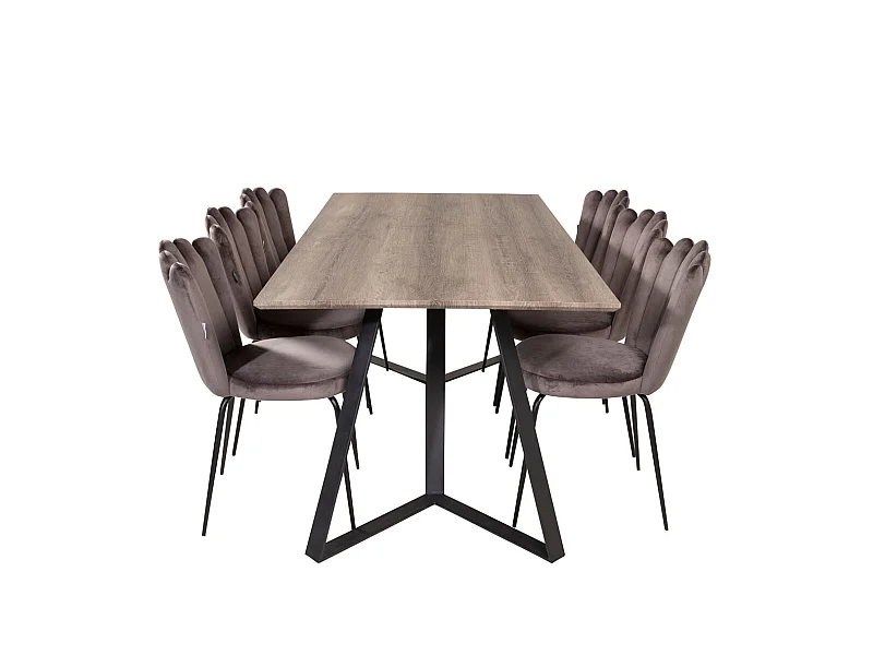 MarinaGRBL ensemble table, table El bois décor gris et 6 Limhamn chaises Velours gris.