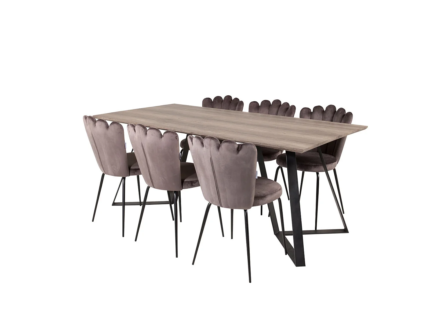 MarinaGRBL Essgruppe Esstisch El Holz dekor grau und 6 Limhamn Esszimmerstühle Velour grau.