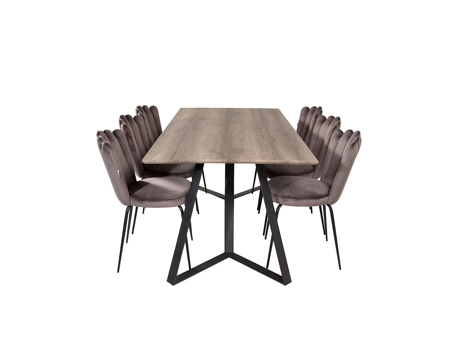 MarinaGRBL ensemble table, table El bois décor gris et 6 Limhamn chaises Velours gris.