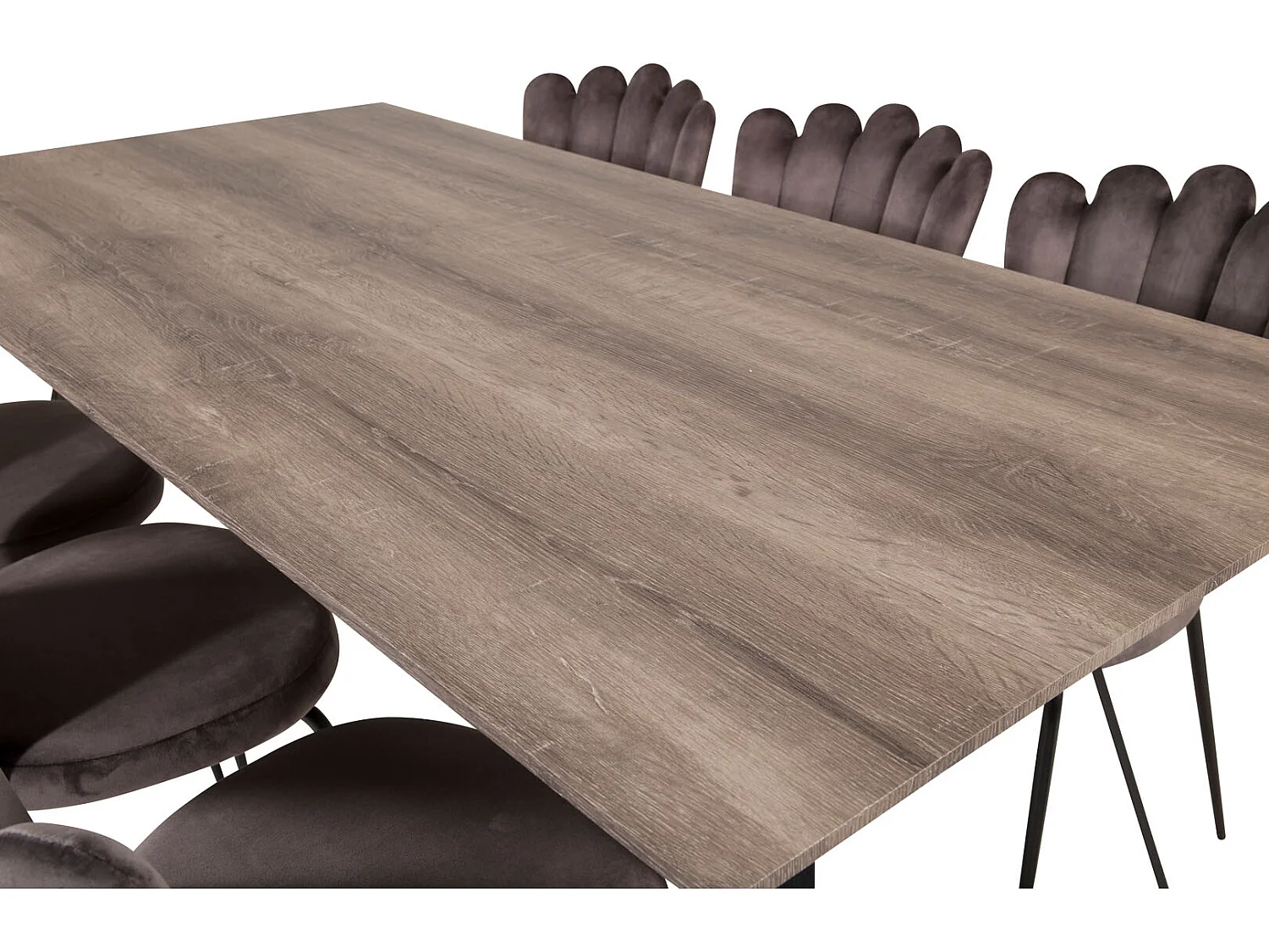 MarinaGRBL eethoek eetkamertafel el hout decor grijs en 6 Limhamn eetkamerstal velours grijs.