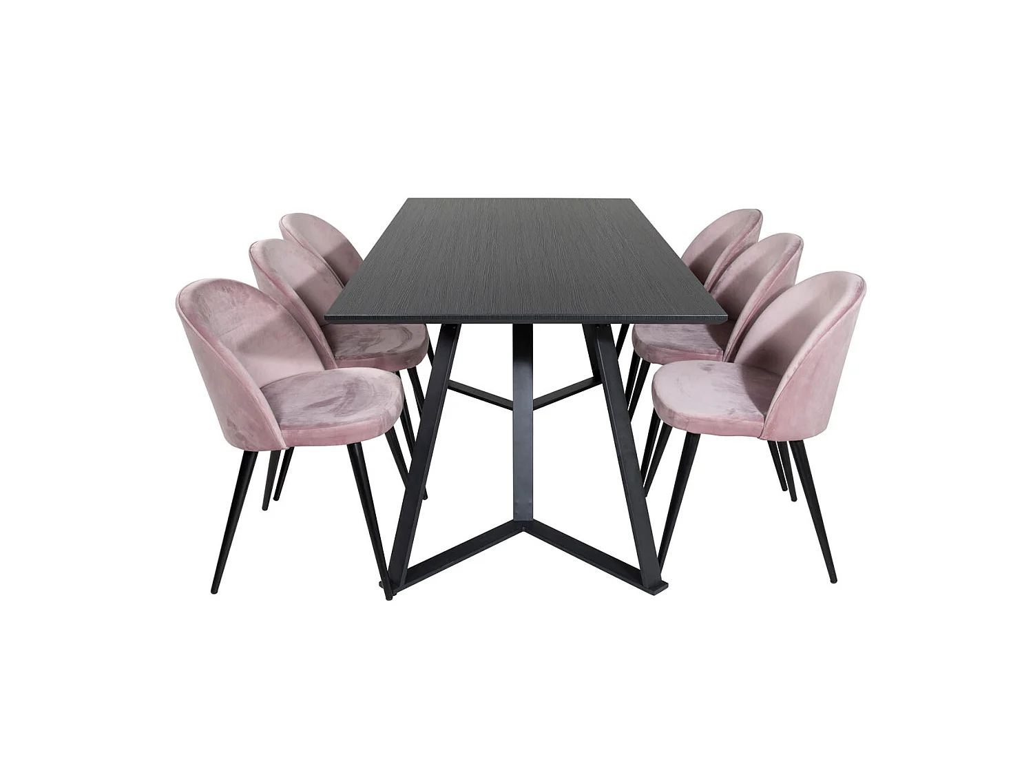 MarinaBLBL ensemble table, table noir et 6 Velvet chaises Velours rose, noir.