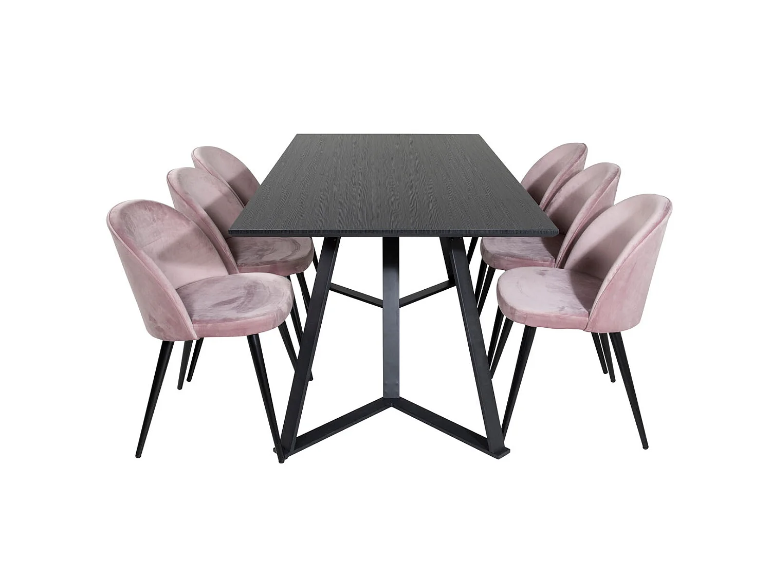 MarinaBLBL ensemble table, table noir et 6 Velvet chaises Velours rose, noir.