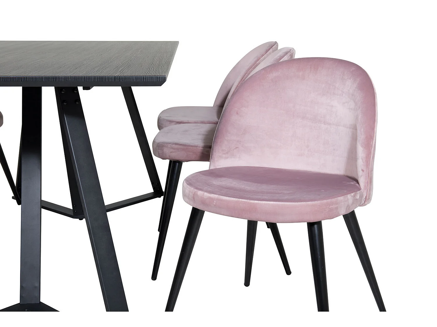 MarinaBLBL ensemble table, table noir et 6 Velvet chaises Velours rose, noir.