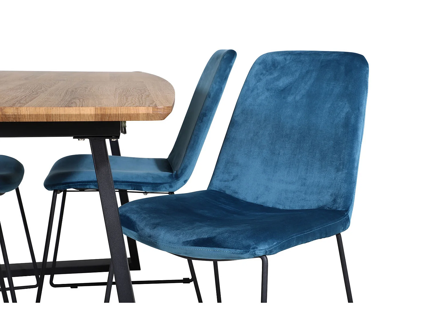 IncaNABL ensemble table, table extensible longueur cm160 / 200 El bois décor et 4 Muce chaises Velours bleu.