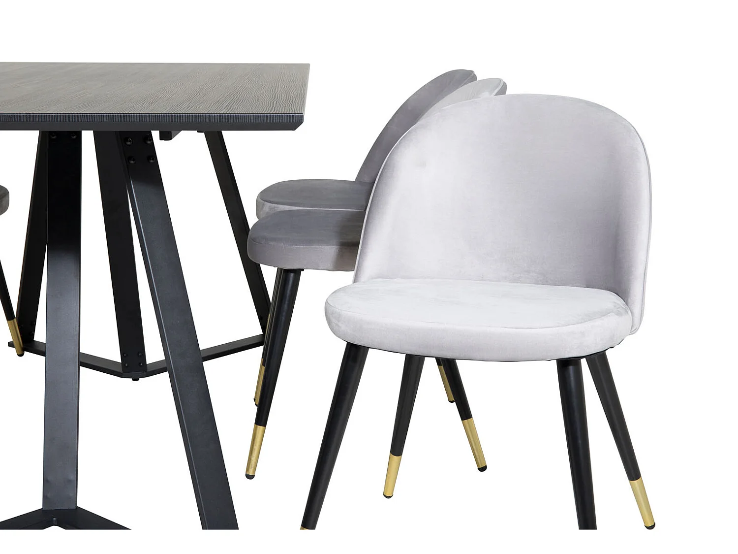 MarinaBLBL ensemble table, table noir et 6 Velvet chaises Velours grisclair.