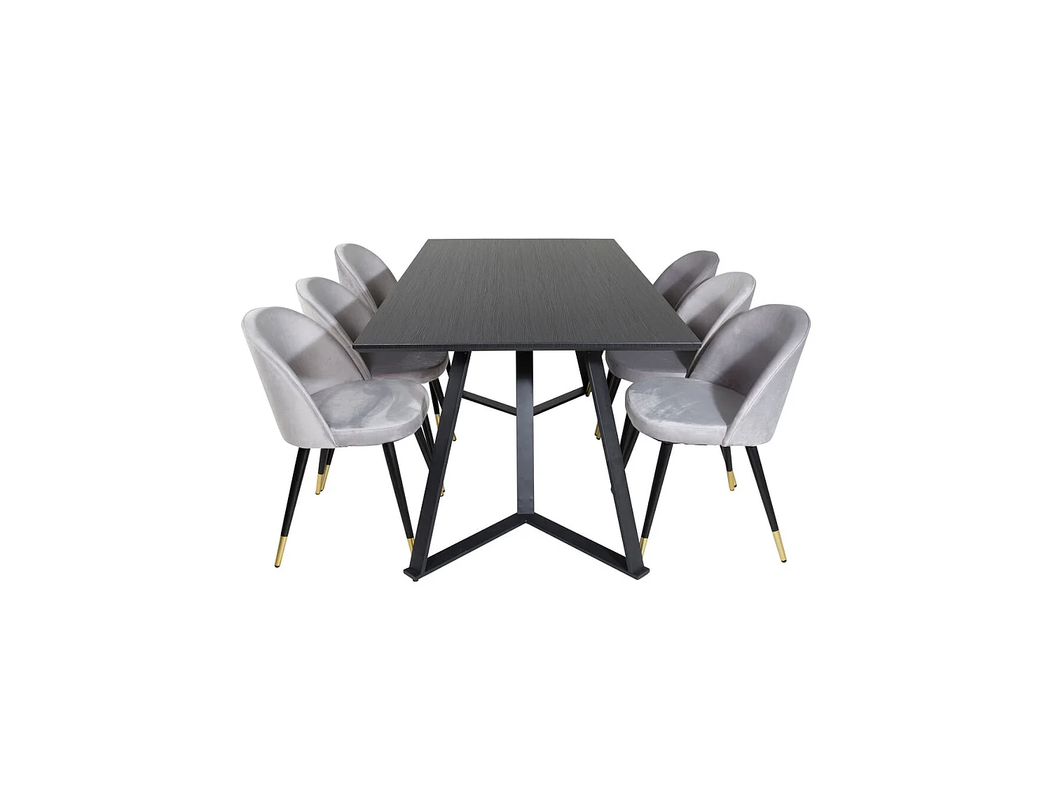 MarinaBLBL ensemble table, table noir et 6 Velvet chaises Velours grisclair.