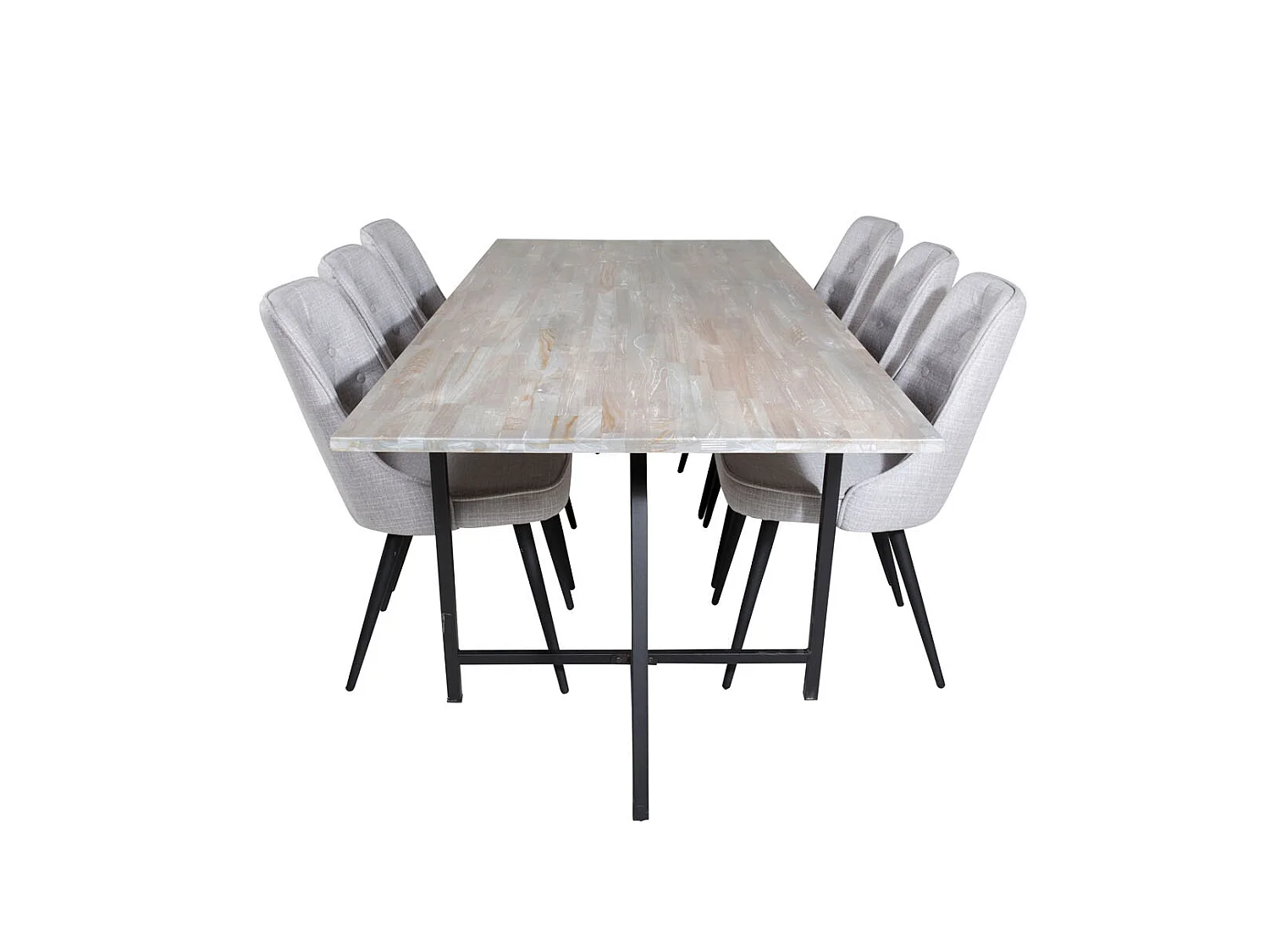 Jepara ensemble table, table teck et 6 Velvet Deluxe chaises grisclair, noir.