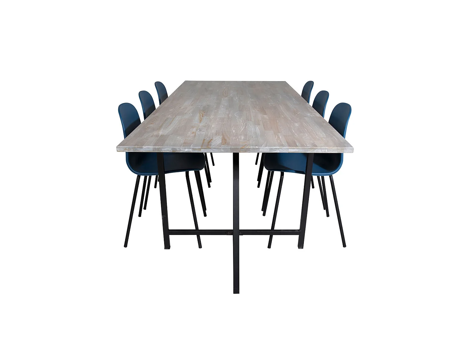 Jepara ensemble table, table teck et 6 Arctic chaises bleu, noir.
