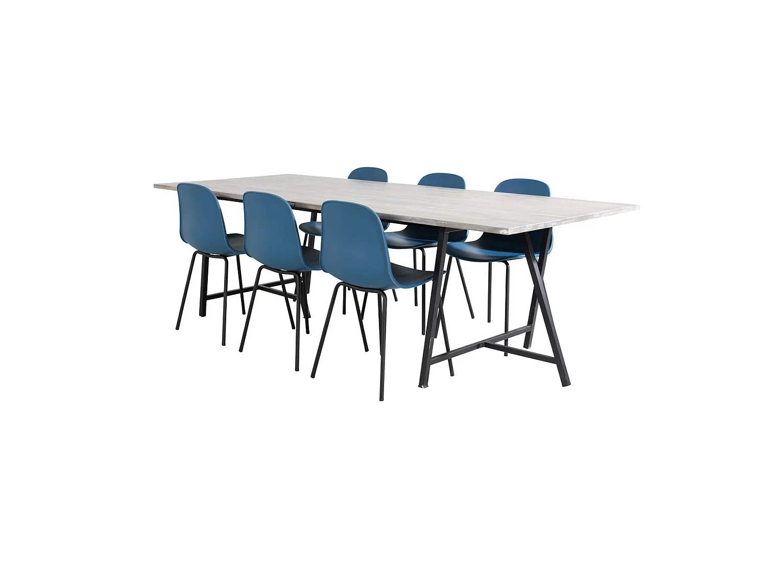 Jepara ensemble table, table teck et 6 Arctic chaises bleu, noir.