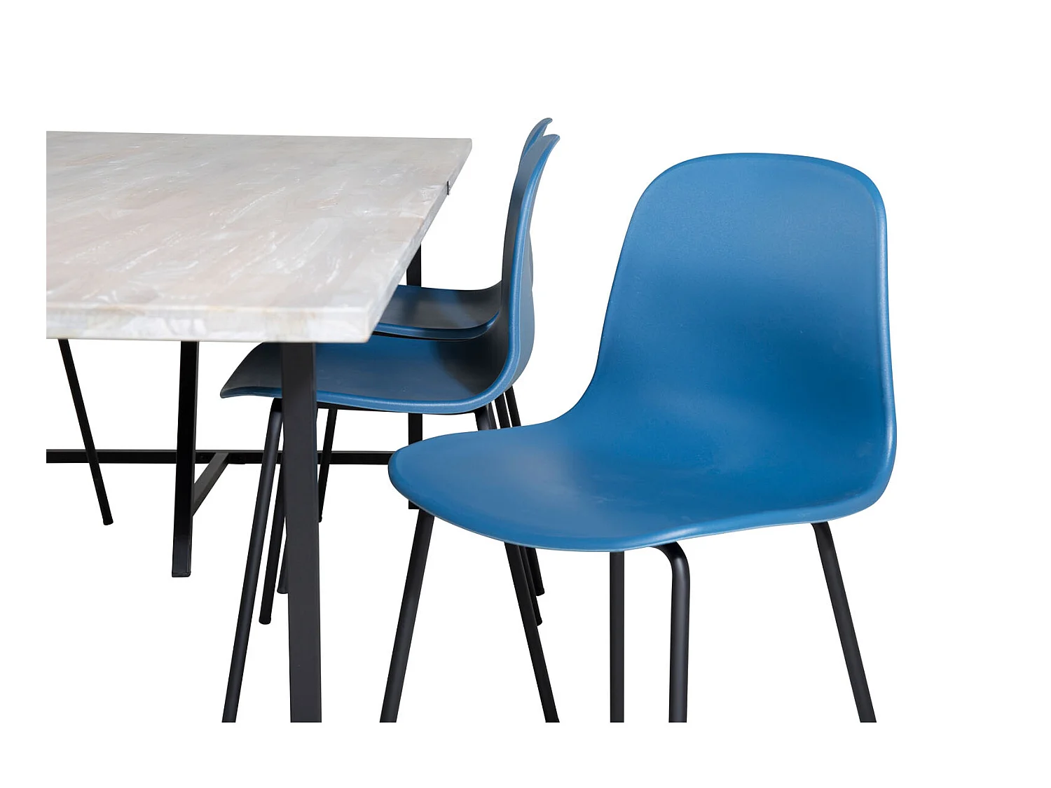 Jepara ensemble table, table teck et 6 Arctic chaises bleu, noir.