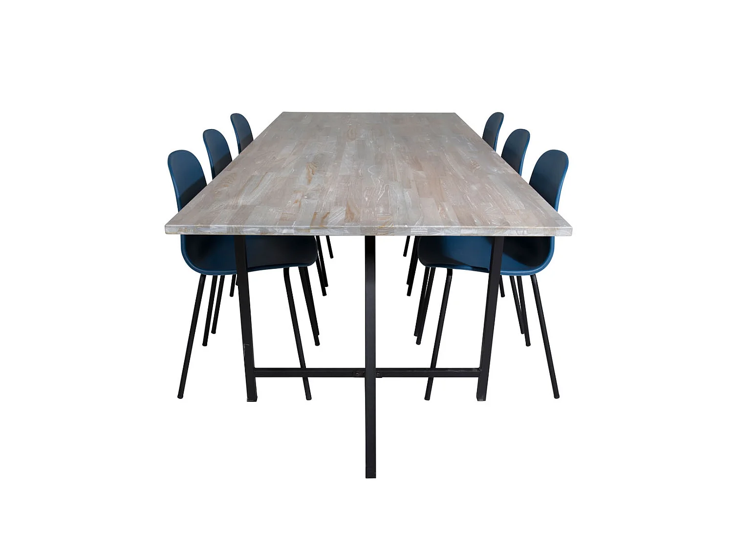 Jepara ensemble table, table teck et 6 Arctic chaises bleu, noir.