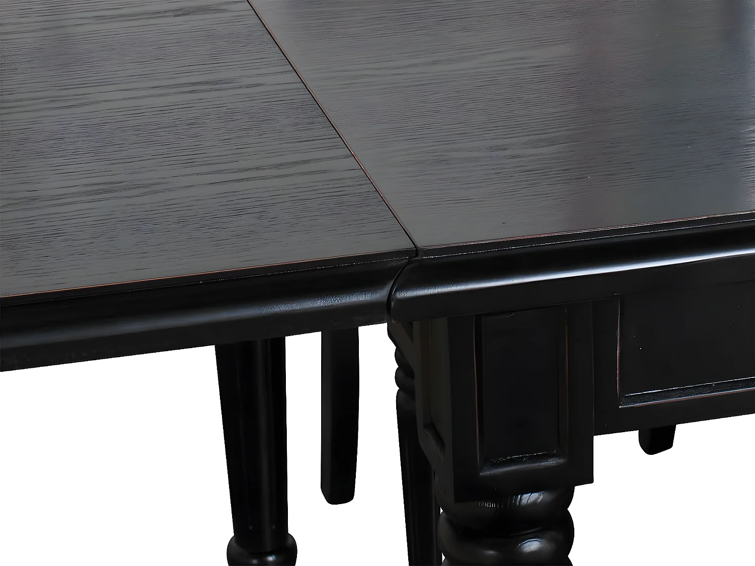 Zwart antiek patina barok eethoek Mozart met 8 Rococo stoelen zwart.