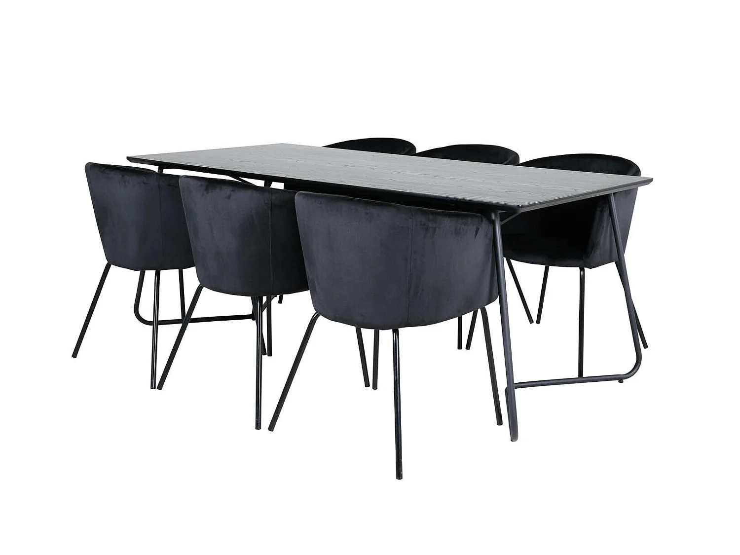 PippiBL ensemble table, table noir et 6 Berit chaises Velours noir.