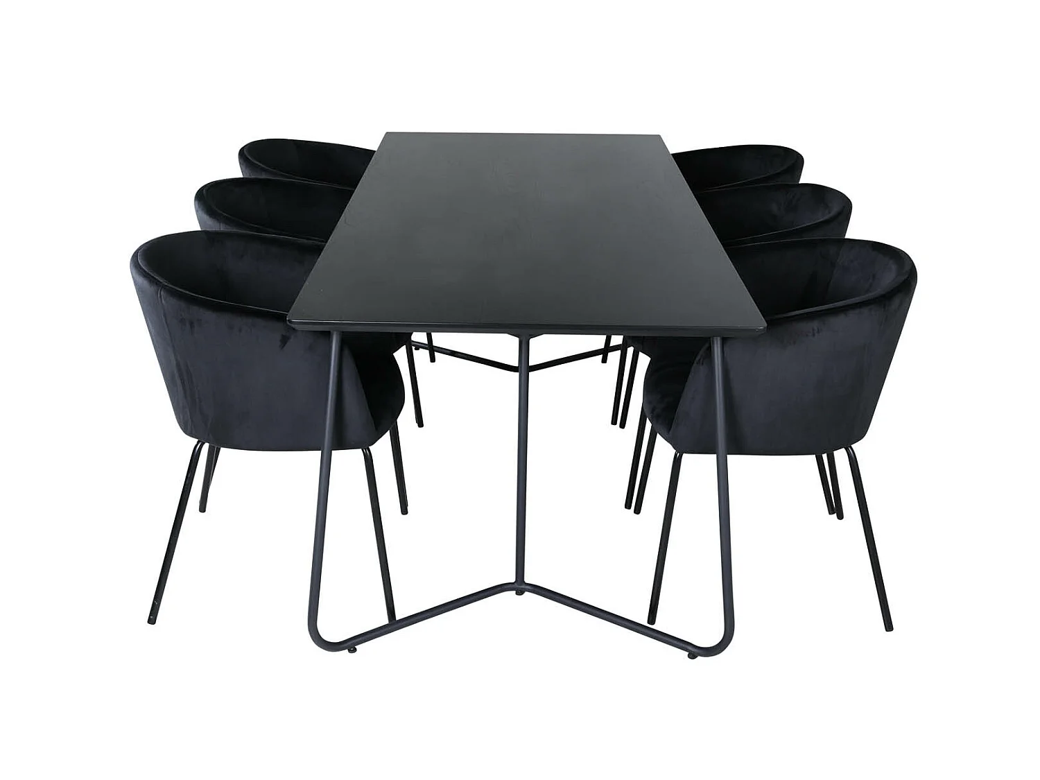 PippiBL ensemble table, table noir et 6 Berit chaises Velours noir.