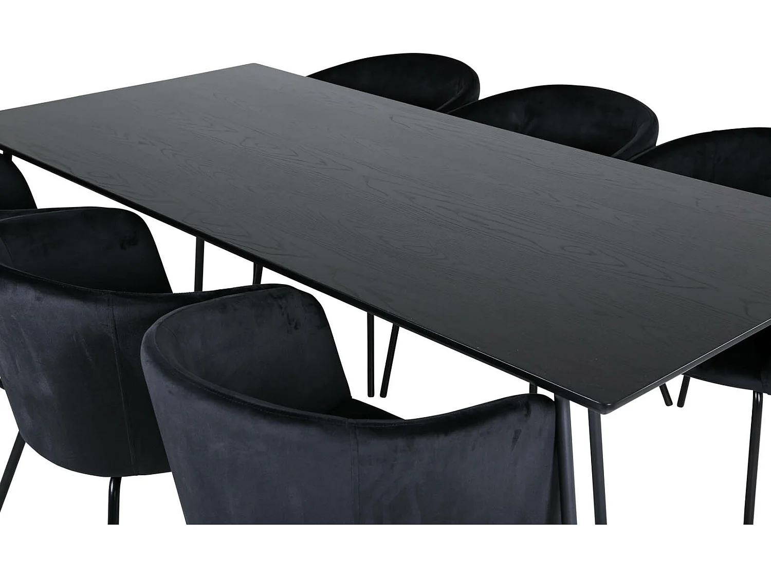 PippiBL ensemble table, table noir et 6 Berit chaises Velours noir.